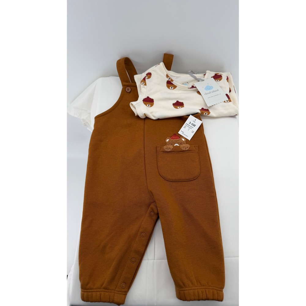 Cloud Island Overalls Set Infant Boys 3-6M Rust Brown Bear NWT WRMWK9